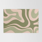 Modern Retro Liquid Swirl Abstract Pattern Sage Olive Green and Pale Blush Pink Rug Gallery Image 2