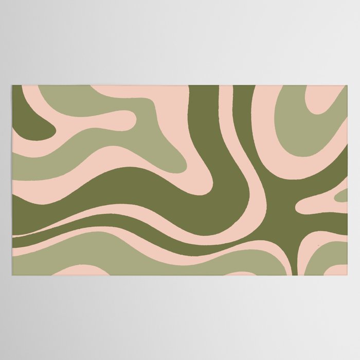 Modern Retro Liquid Swirl Abstract Pattern Sage Olive Green and Pale Blush Pink Tablecloth Gallery Image 2