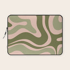 Modern Retro Liquid Swirl Abstract Pattern Sage Olive Green and Pale Blush Pink Laptop Sleeve Gallery Image 1
