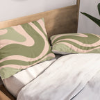 Modern Retro Liquid Swirl Abstract Pattern Sage Olive Green and Pale Blush Pink Pillow Sham Gallery Image 2