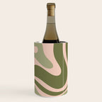 Modern Retro Liquid Swirl Abstract Pattern Sage Olive Green and Pale Blush Pink Wine Chiller Gallery Image 1