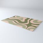 Modern Retro Liquid Swirl Abstract Pattern Sage Olive Green and Pale Blush Pink Rug Gallery Image 3