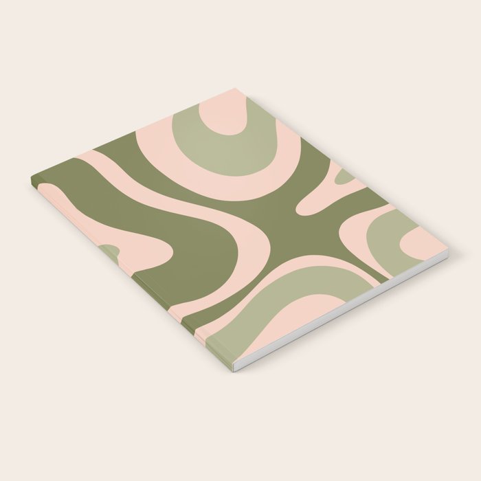 Modern Retro Liquid Swirl Abstract Pattern Sage Olive Green and Pale Blush Pink Notebook Gallery Image 2
