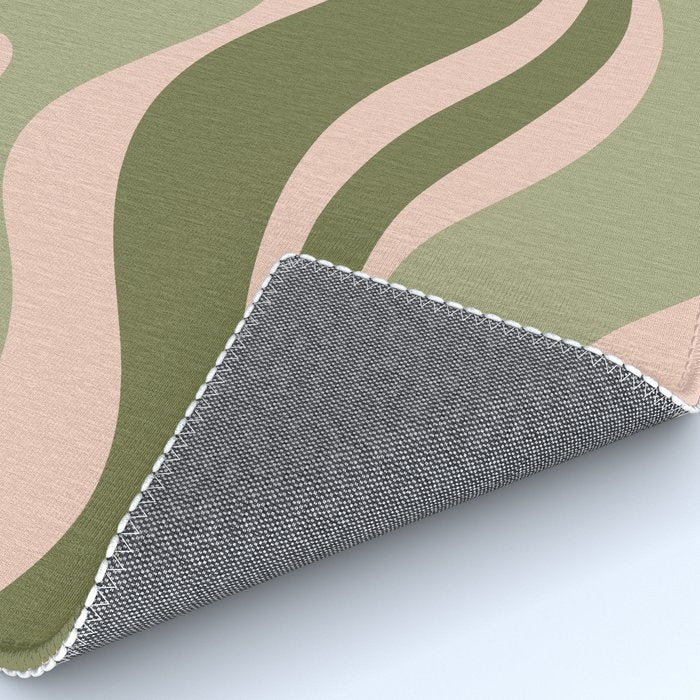 Modern Retro Liquid Swirl Abstract Pattern Sage Olive Green and Pale Blush Pink Rug Gallery Image 4