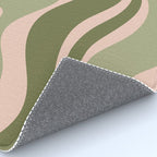 Modern Retro Liquid Swirl Abstract Pattern Sage Olive Green and Pale Blush Pink Rug Gallery Image 4