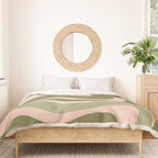 Modern Retro Liquid Swirl Abstract Pattern Sage Olive Green and Pale Blush Pink Duvet Cover Gallery Image 3