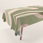Modern Retro Liquid Swirl Abstract Pattern Sage Olive Green and Pale Blush Pink Tablecloth Gallery Image 1