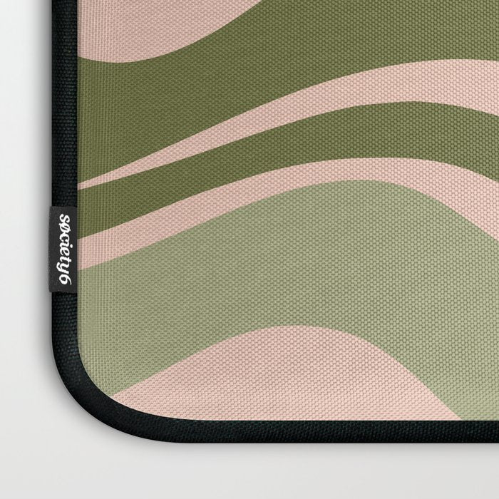Modern Retro Liquid Swirl Abstract Pattern Sage Olive Green and Pale Blush Pink Laptop Sleeve Gallery Image 3