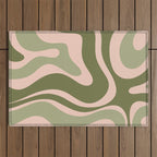 Modern Retro Liquid Swirl Abstract Pattern Sage Olive Green and Pale Blush Pink Outdoor Rug Gallery Image 1