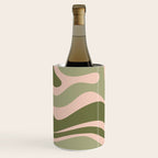 Modern Retro Liquid Swirl Abstract Pattern Sage Olive Green and Pale Blush Pink Wine Chiller Gallery Image 2