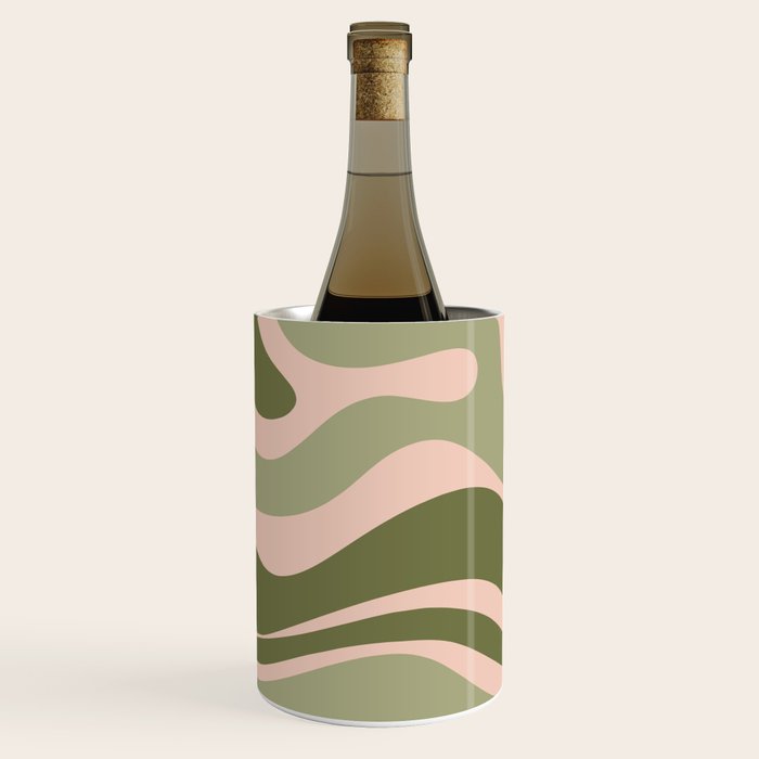 Modern Retro Liquid Swirl Abstract Pattern Sage Olive Green and Pale Blush Pink Wine Chiller Gallery Image 2