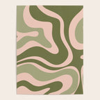 Modern Retro Liquid Swirl Abstract Pattern Sage Olive Green and Pale Blush Pink Poster Gallery Image 4