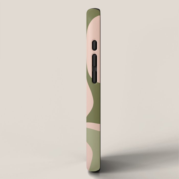 Modern Retro Liquid Swirl Abstract Pattern Sage Olive Green and Pale Blush Pink iPhone Case Gallery Image 2