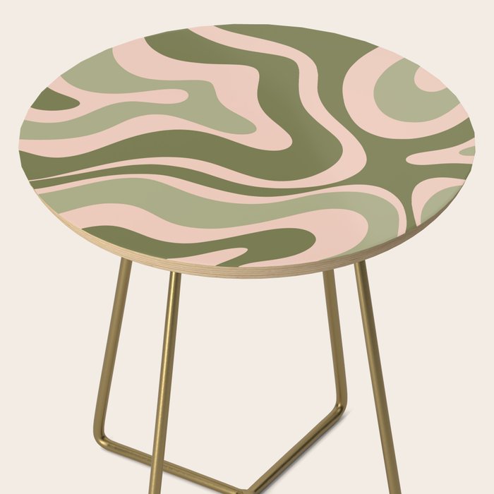 Modern Retro Liquid Swirl Abstract Pattern Sage Olive Green and Pale Blush Pink Side Table Gallery Image 2