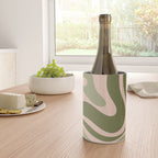 Modern Retro Liquid Swirl Abstract Pattern Sage Olive Green and Pale Blush Pink Wine Chiller Gallery Image 4