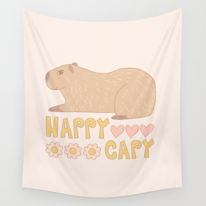 Happy capybara Wall Tapestry Gallery Image 1