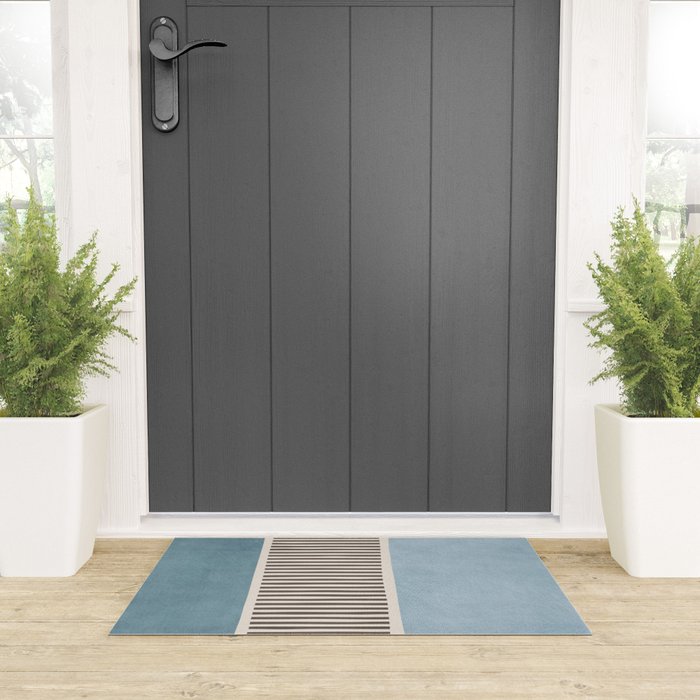 Light Blue Gray Lines Modern Minimal Abstract Artwork Welcome Mat Gallery Image 3