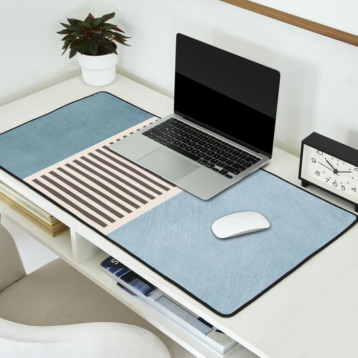 Light Blue Gray Lines Modern Minimal Abstract Artwork Desk Mat Gallery Image 2