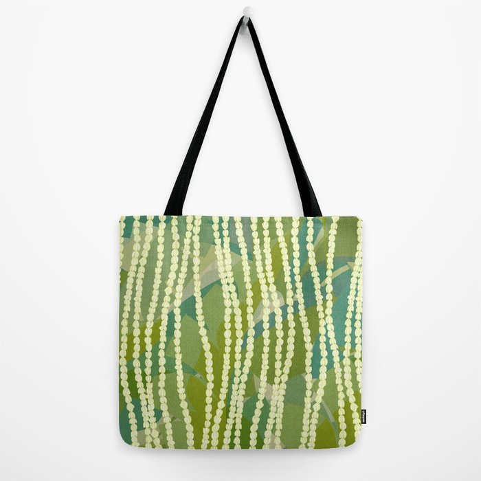 Pikake Lei strands over textured banana leaves Tote Bag Gallery Image 2