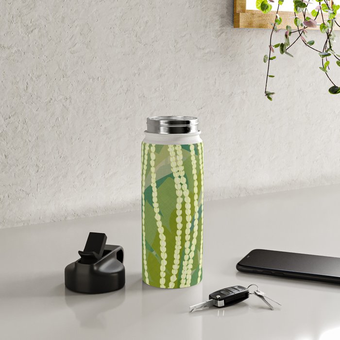 Pikake Lei strands over textured banana leaves Water Bottle Gallery Image 4