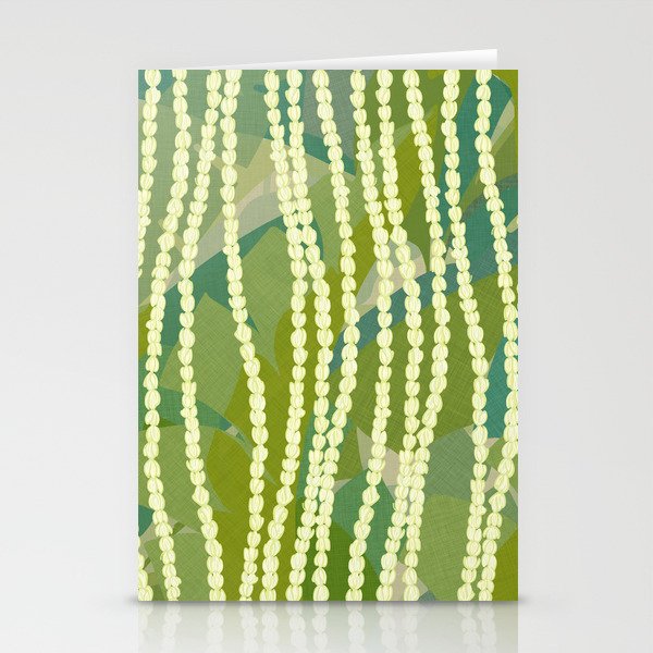 Pikake Lei strands over textured banana leaves Stationery Card Gallery Image 2