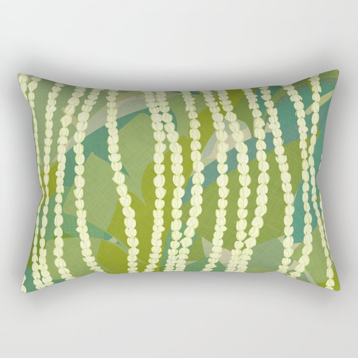 Pikake Lei strands over textured banana leaves Rectangular Pillow Gallery Image 2