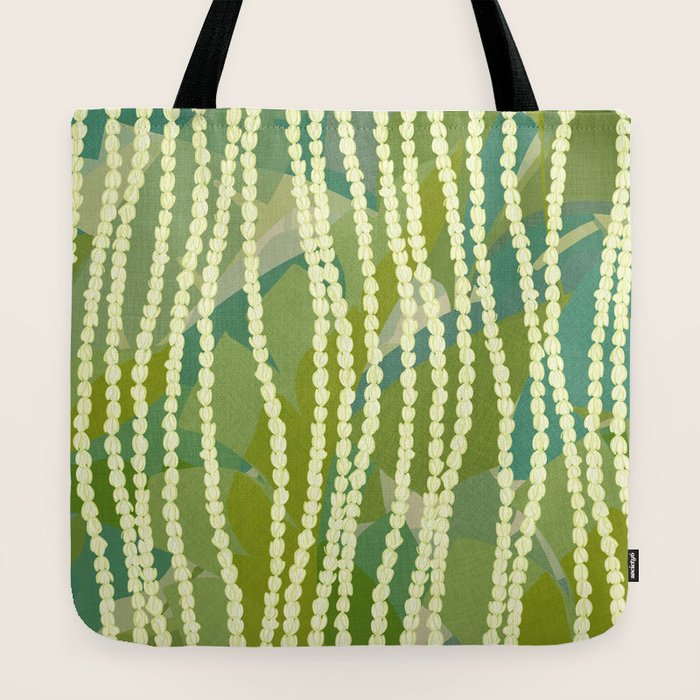 Pikake Lei strands over textured banana leaves Tote Bag Gallery Image 2
