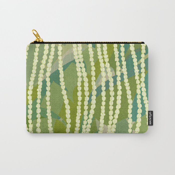 Pikake Lei strands over textured banana leaves Carry All Pouch Gallery Image 1