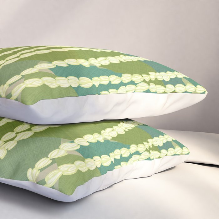 Pikake Lei strands over textured banana leaves Pillow Sham Gallery Image 3