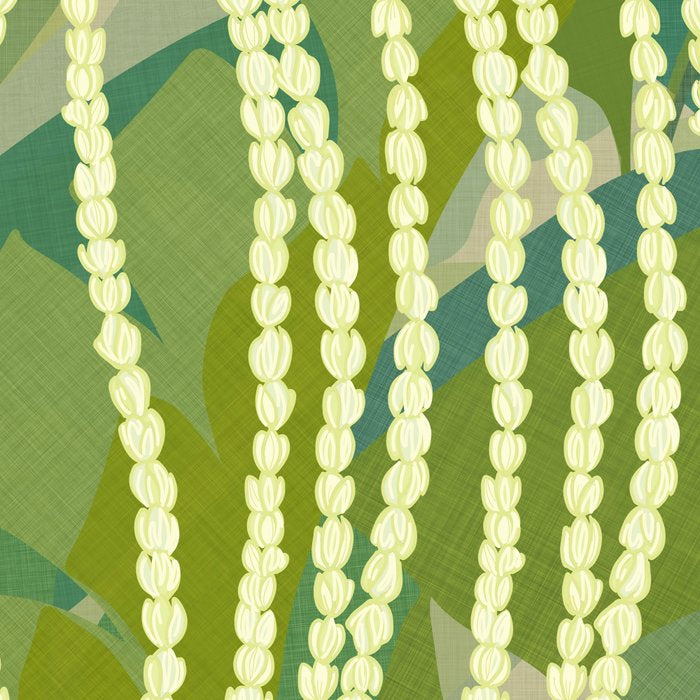 Pikake Lei strands over textured banana leaves Coffee Mug Gallery Image 2