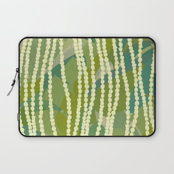 Pikake Lei strands over textured banana leaves Laptop Sleeve Gallery Image 1
