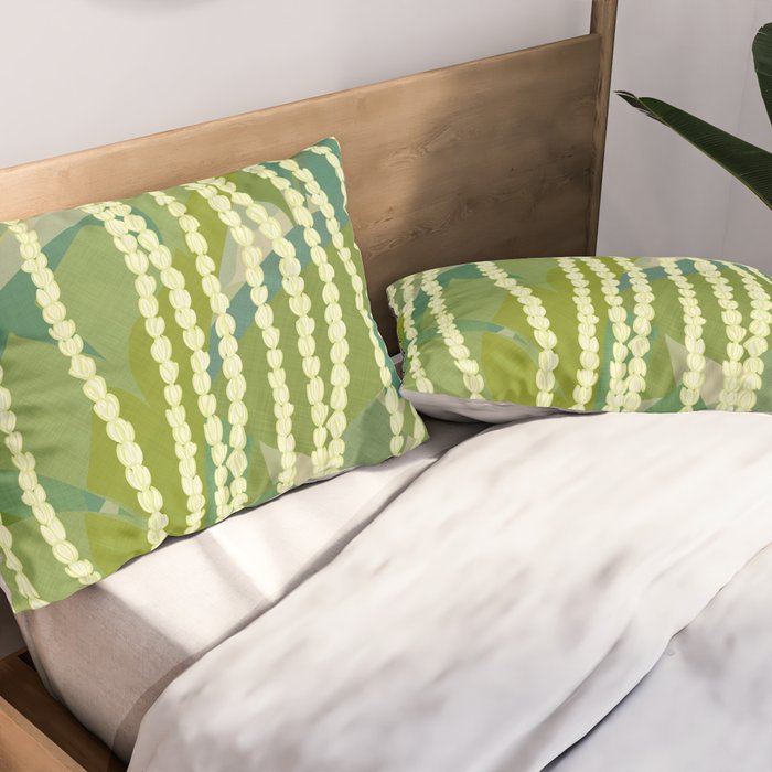 Pikake Lei strands over textured banana leaves Pillow Sham Gallery Image 2