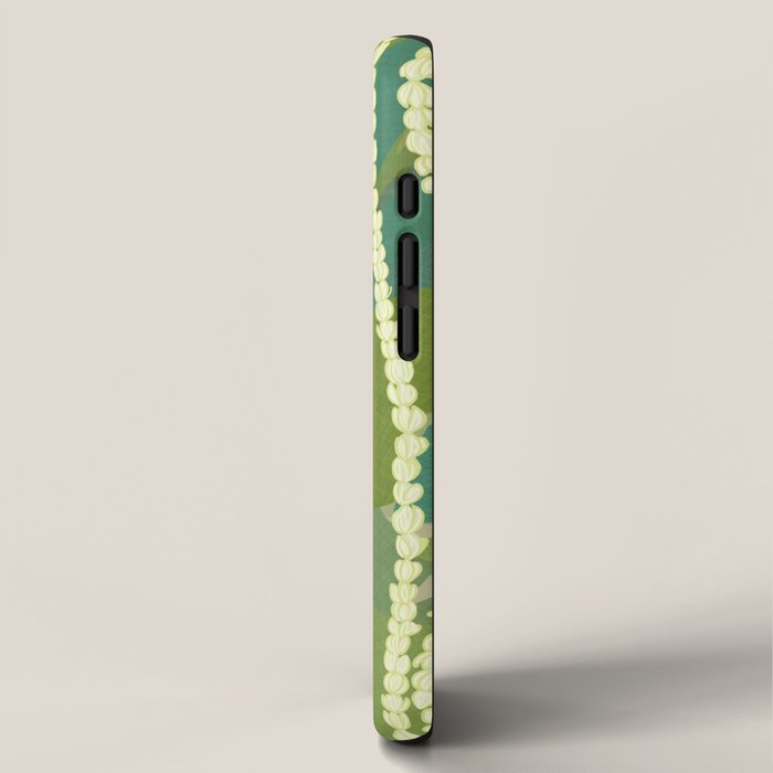 Pikake Lei strands over textured banana leaves iPhone Case Gallery Image 2