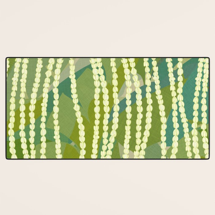 Pikake Lei strands over textured banana leaves Desk Mat Gallery Image 3