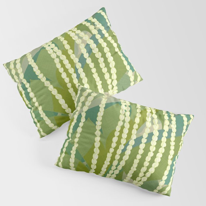 Pikake Lei strands over textured banana leaves Pillow Sham Gallery Image 1