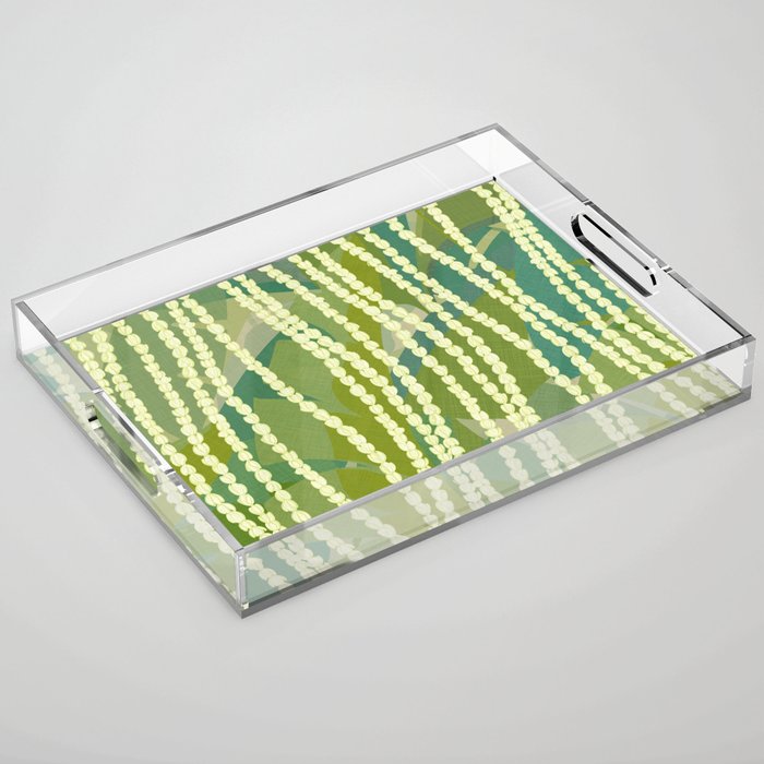 Pikake Lei strands over textured banana leaves Acrylic Tray Gallery Image 1