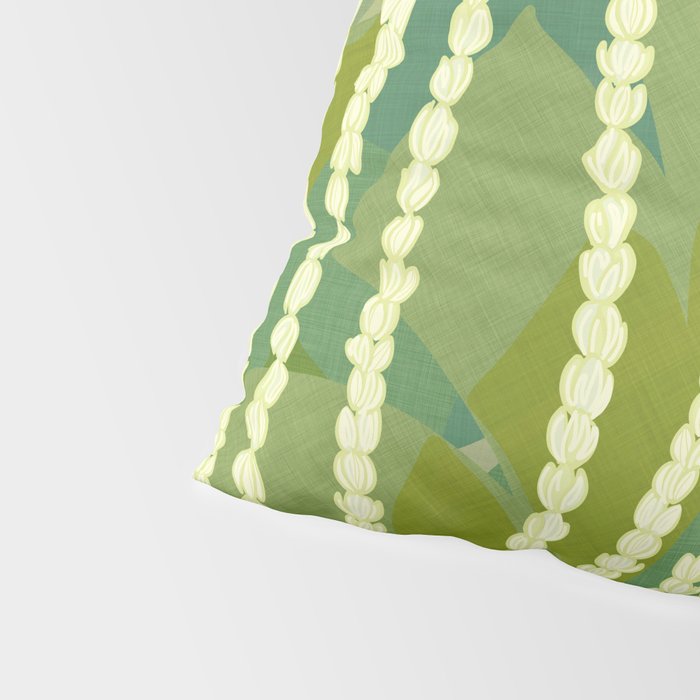 Pikake Lei strands over textured banana leaves Pillow Sham Gallery Image 4