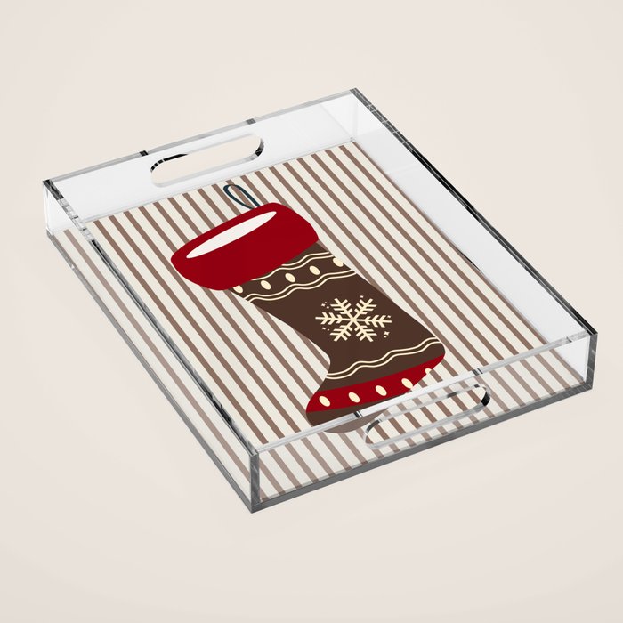 Christmas Stocking Brown And Red Acrylic Tray Gallery Image 1