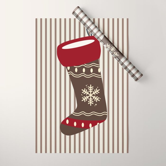 Christmas Stocking Brown And Red Wrapping Paper Gallery Image 1
