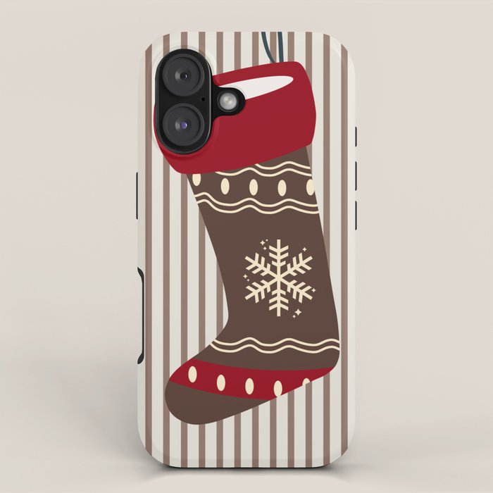 Christmas Stocking Brown And Red iPhone Case Gallery Image 1