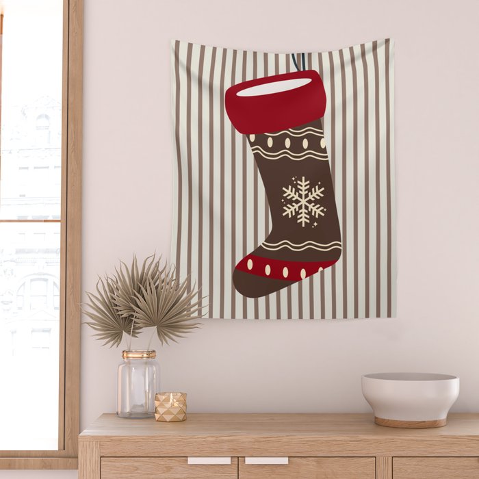 Christmas Stocking Brown And Red Wall Tapestry Gallery Image 2