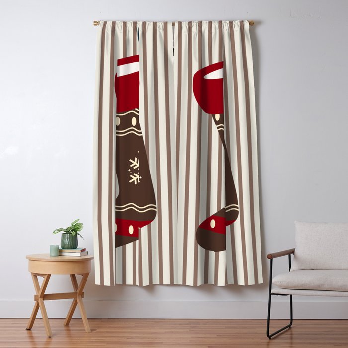 Christmas Stocking Brown And Red Window Curtain Gallery Image 5