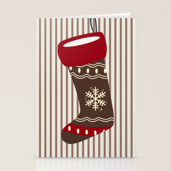 Christmas Stocking Brown And Red Stationery Card Gallery Image 2