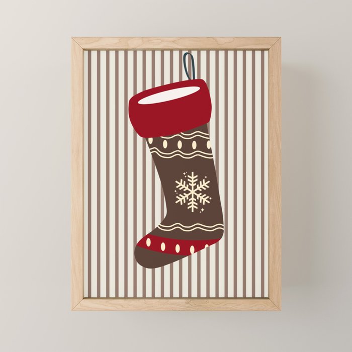 Christmas Stocking Brown And Red Mini Art Print Gallery Image 1