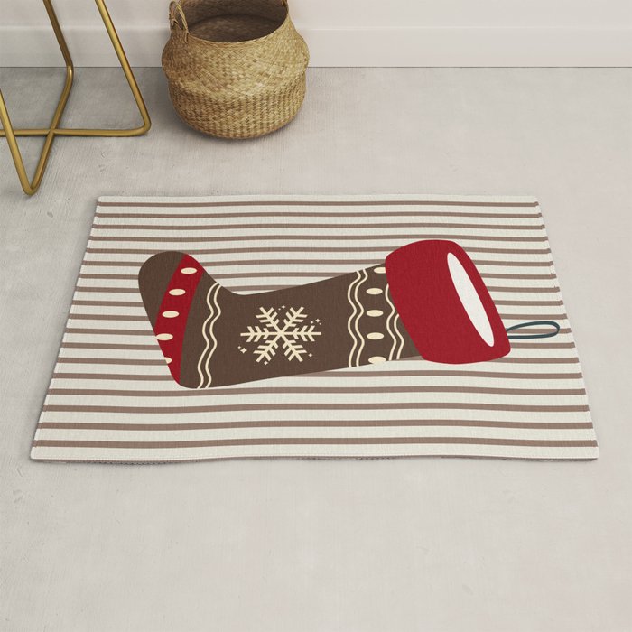 Christmas Stocking Brown And Red Rug Gallery Image 1
