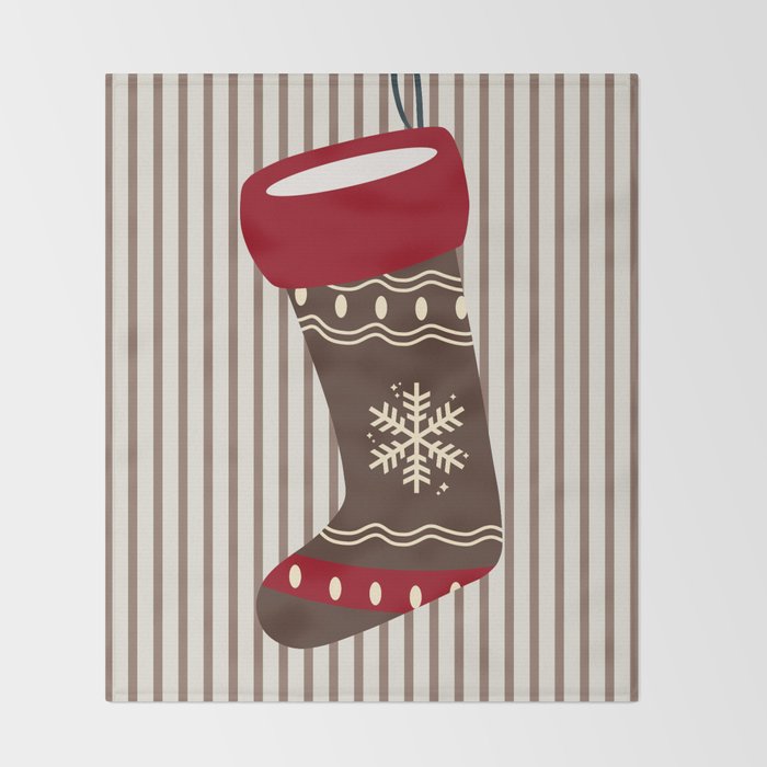 Christmas Stocking Brown And Red Throw Blanket Gallery Image 2