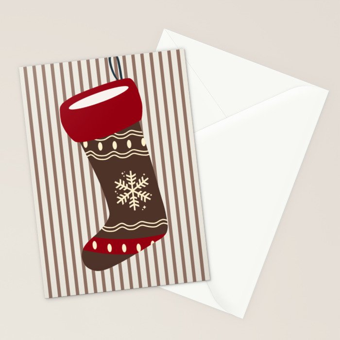 Christmas Stocking Brown And Red Stationery Card Gallery Image 2