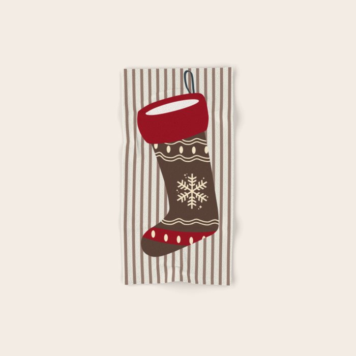 Christmas Stocking Brown And Red Bath Towel Gallery Image 1