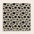 Black abstract organic shape doodle pattern Wood Wall Art Gallery Image 1