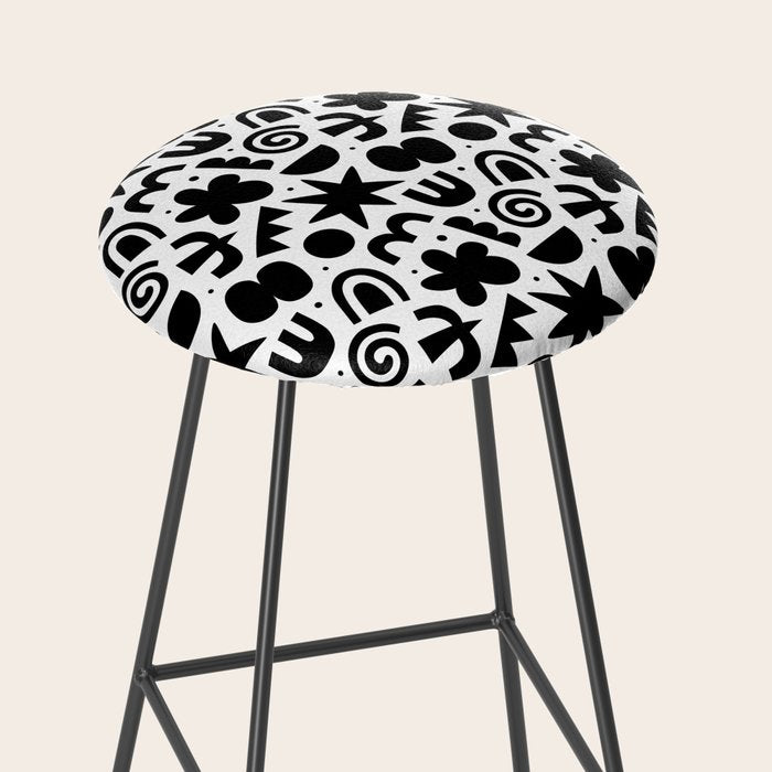Black abstract organic shape doodle pattern Stool Gallery Image 2